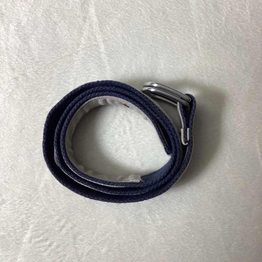 Lands End Boys Icon Belt Khaki Spider Bug‎ Blue Beige Medium Woven Canvas Youth